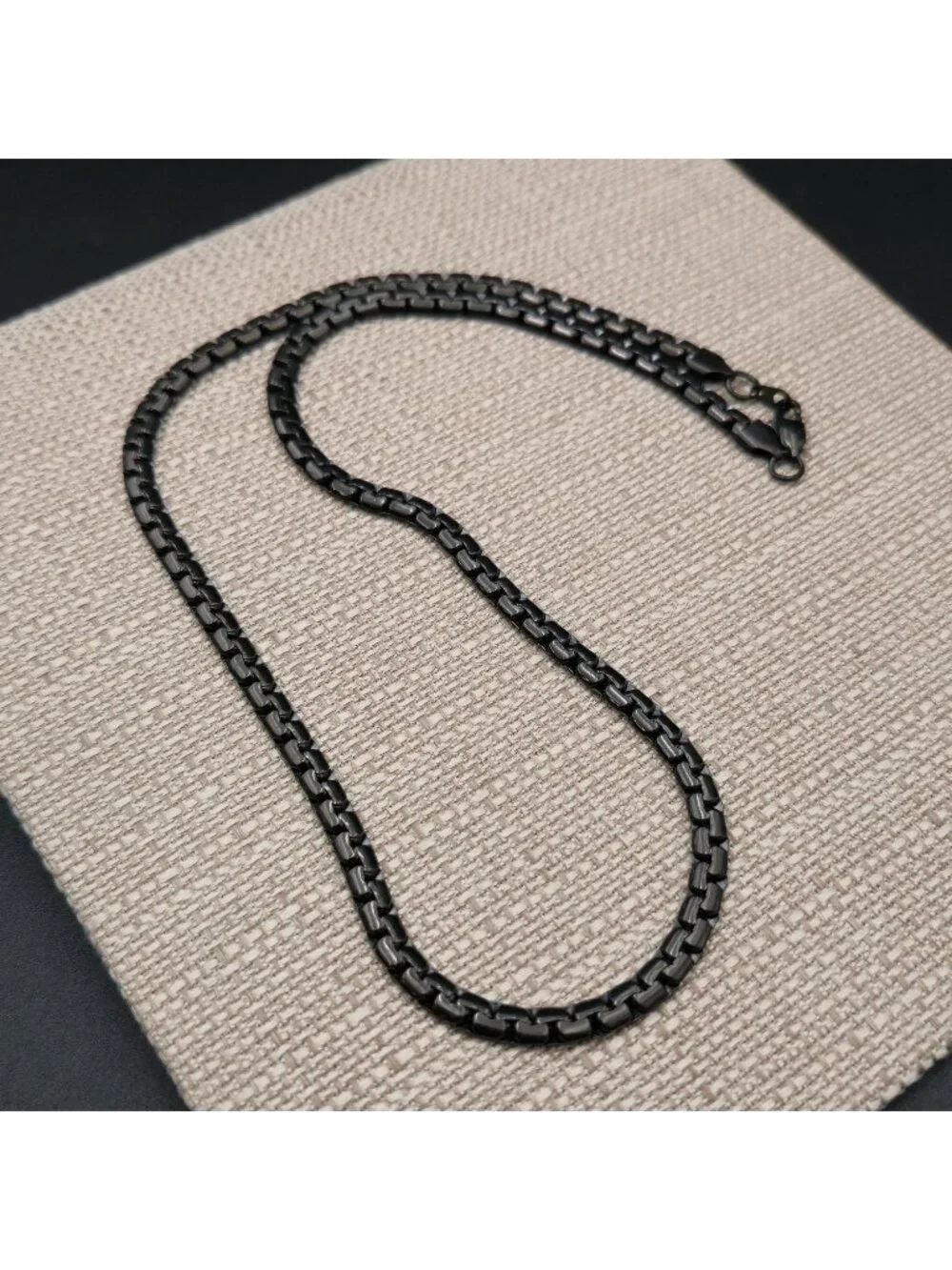 24 Inch Black 316L Stainless Steel Byzantine Box Chain Necklace for Men B1545